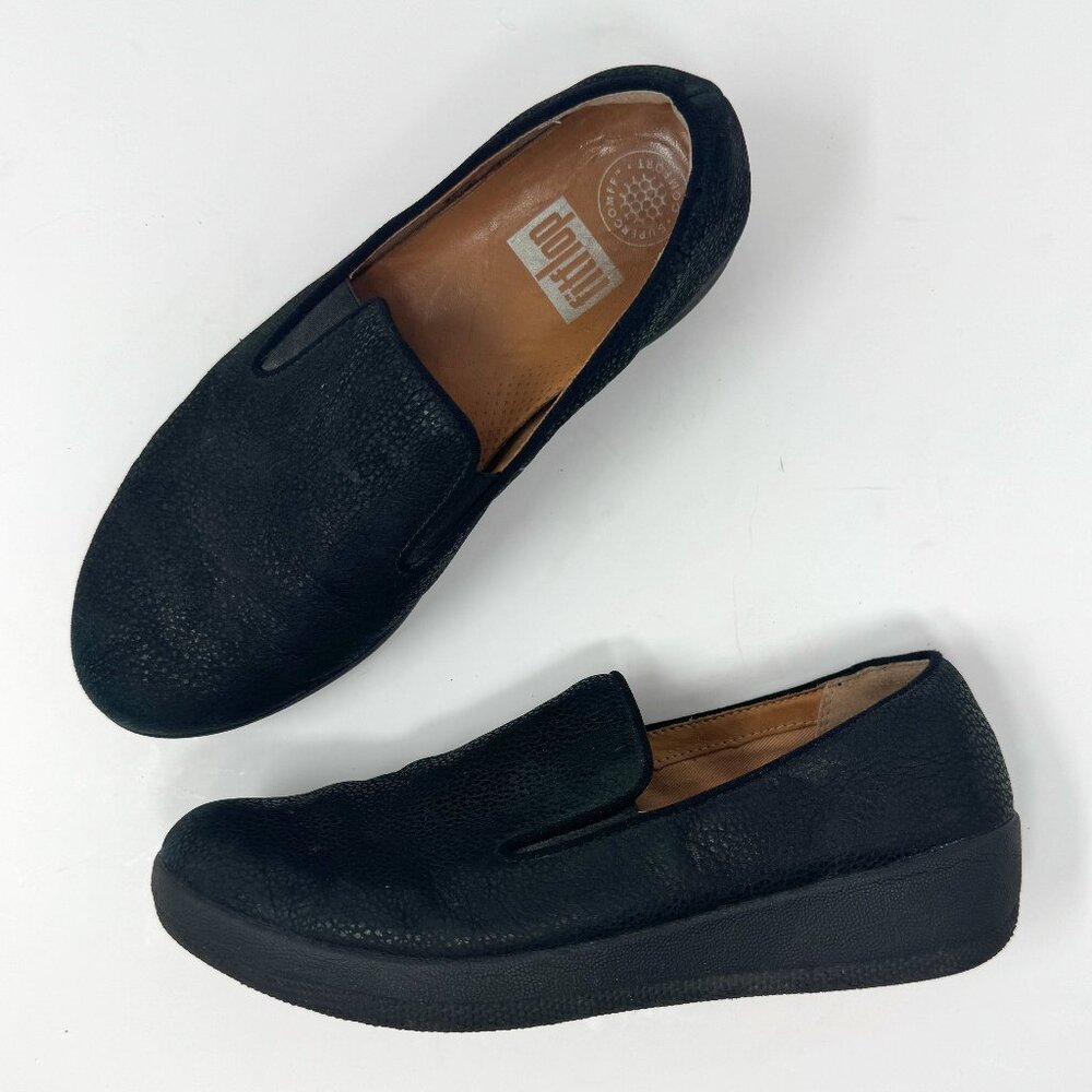 Fitflop Superskate Black Leather Loafers Dots US 6